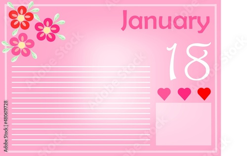 CALENDAR FOR THE MONTH OF JANUARY - 18th