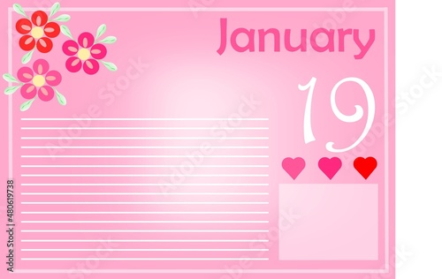 CALENDAR FOR THE MONTH OF JANUARY - 19th