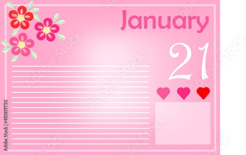 CALENDAR FOR THE MONTH OF JANUARY - 21th