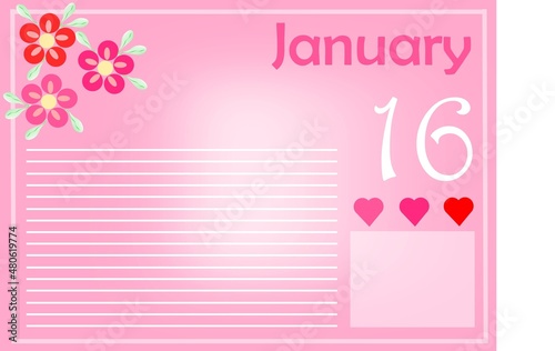 CALENDAR FOR THE MONTH OF JANUARY - 16th