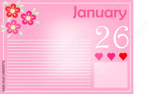 CALENDAR FOR THE MONTH OF JANUARY - 26th