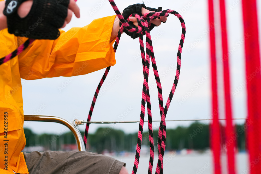 ropes on the yacht, mazury lakes in poland foto de Stock Adobe Stock