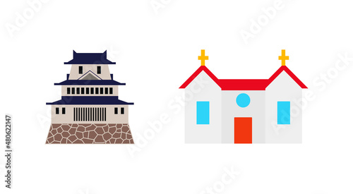 japanese castle emoji, church emoji