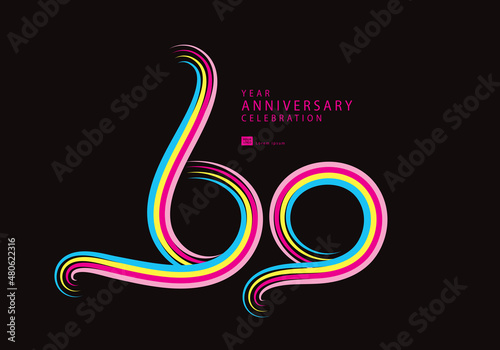 60 years anniversary celebration logotype colorful line vector  60th birthday logo  60 number  Banner template  vector design template elements for invitation card and poster.