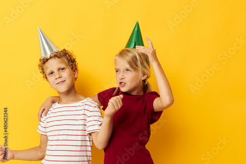 Cute stylish kids fun birthday holiday emotions isolated background