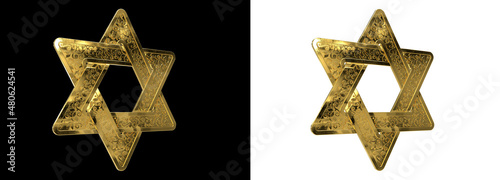 golden ornamental pattern david star isolated - design object 3D illustration