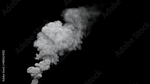 grey toxic smoke exhaust from fuel oil power plant on black, isolated - industrial 3D illustration