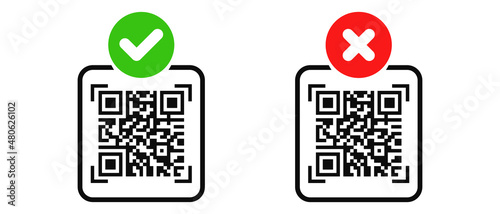 Qr Code Control Icon Check Mark And Cross. Vector Illustration