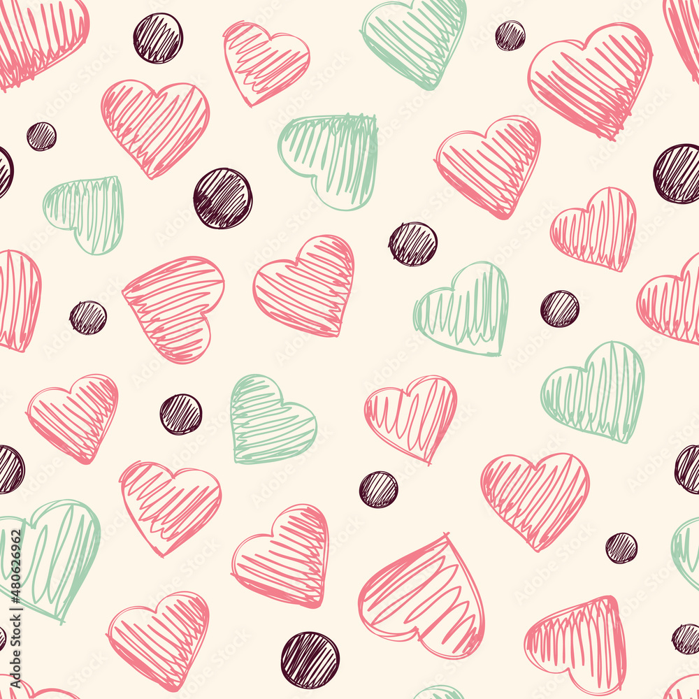 Seamless background of hearts in pastel colors. Great for baby, valentine's day, mother's day, wedding, scrapbook, surface textures. Seamless background of hearts in pastel colors. Great for baby, valentine's day, mother's day, wedding, scrapbook, surface textures.
