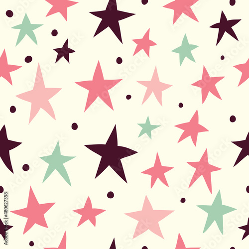 Seamless doodle pattern with colorful stars. Template for design and decoration backgrounds, package, covers, textile.