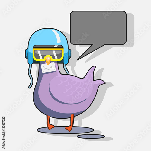 pigeon letter helmet glasses envelope cartoon on white isolated background. vector image