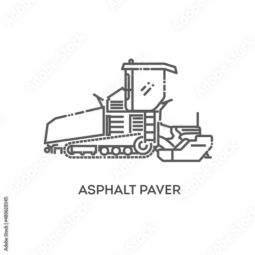 Asphalt paver. Industrial transport. Industrial machinery icon. Vector symbol