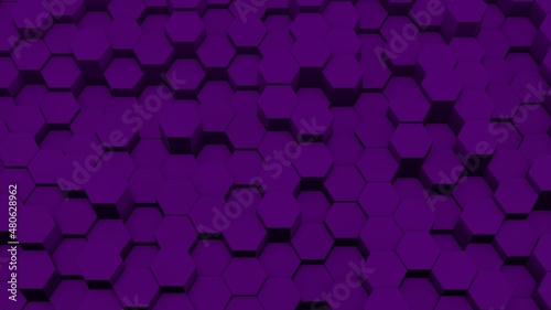 Violet hexagonal background. Abstract CG texture. Cyber landscape background. 3D renderer overlay image. Ideal for banners, posters, web pages, abstract background