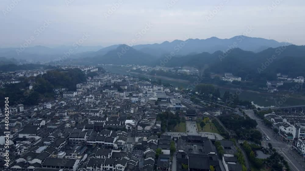 Aerial photography of Huizhou ancient city scenery panorama