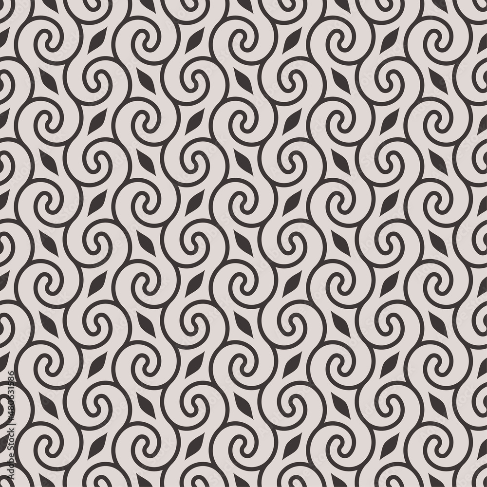 Retro Swirl Lines Seamless Background in Black and White Color. Vector Tileable pattern.