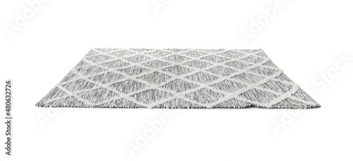 Stylish grey rug isolated on white. Interior accessory photo