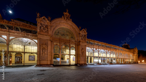 Main colonnade in winter - night in the spa center of Mariánské Lázně (Marienbad) - Czech Republic