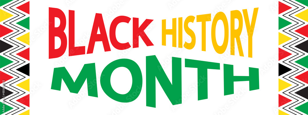Black History Month or African-American History Month vector banner. Red green yellow lettering on white background.
