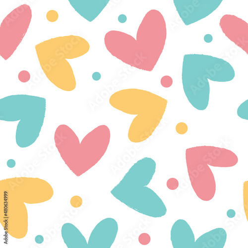 Wallpaper Mural Seamless pattern with hearts in beautiful colors. Great for baby linens, kids, valentine's day, mother's day, romantic designs, wallpapers, fabrics and other surfaces. Torontodigital.ca