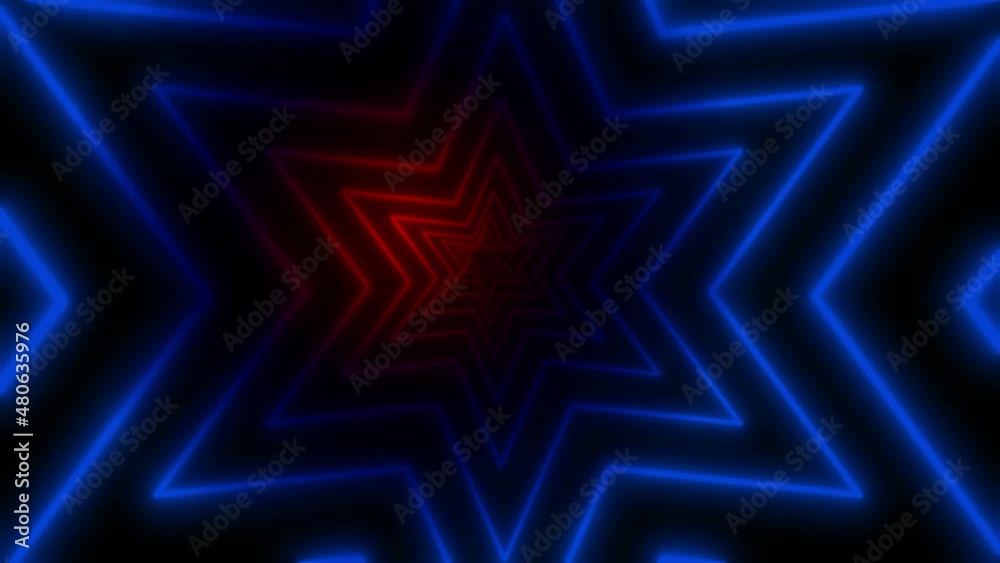 Abstract background,tunnel of a six-pointed star pierced by a gradient ray,blue-red,4 K. Abstract background,tunnel of a six-pointed star pierced by a gradient ray,blue-red,4 K.
