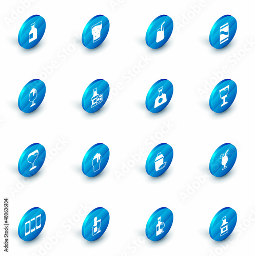 Set Glass of beer, Cocktail, Beer can, Wine glass, Whiskey bottle and, and Tequila icon. Vector