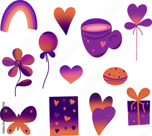 Set of vector illustrations for valentine's day card.