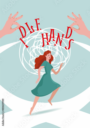 Cover for a novel, fantasy or detective story. Running girl with a difficult fate