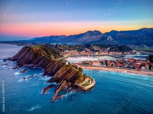 Sunset view of the city of Ribadesella.Asturias, Spain.