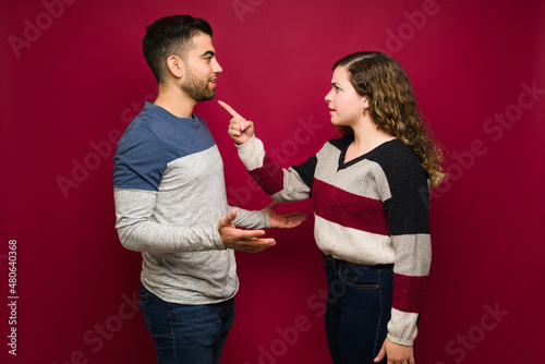 Upset couple fighting and breaking up