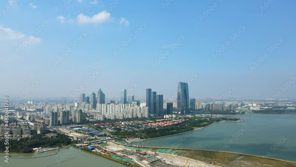 Aerial photography of urban architecture skyline by Jinji Lake in Suzhou Aerial photography of urban architecture skyline by Jinji Lake in Suzhou