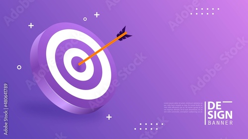 Archery target with arrows archer sport game competition with purple colour background.