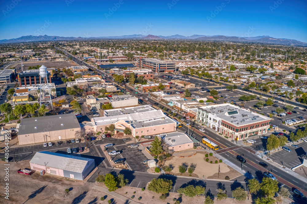 Aerial View of the Phoenix Suburb of Gilbert, Arizona - obrazy, fototapety, plakaty 