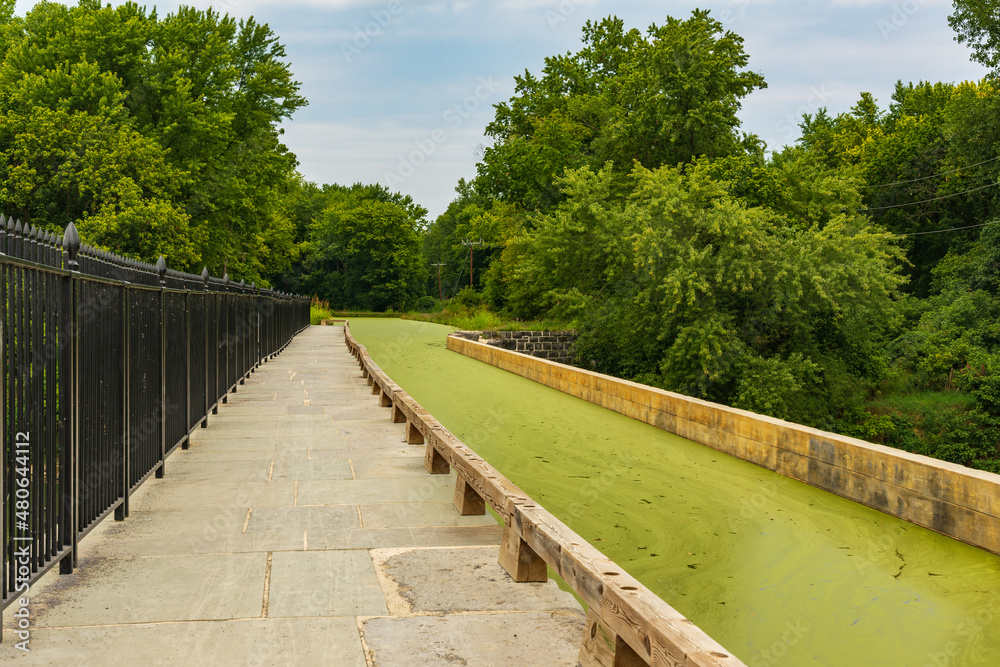 The Conococheague Aqueduct carries green algae-covered water on the Chesapeake and Ohio Canal at Lock 44.