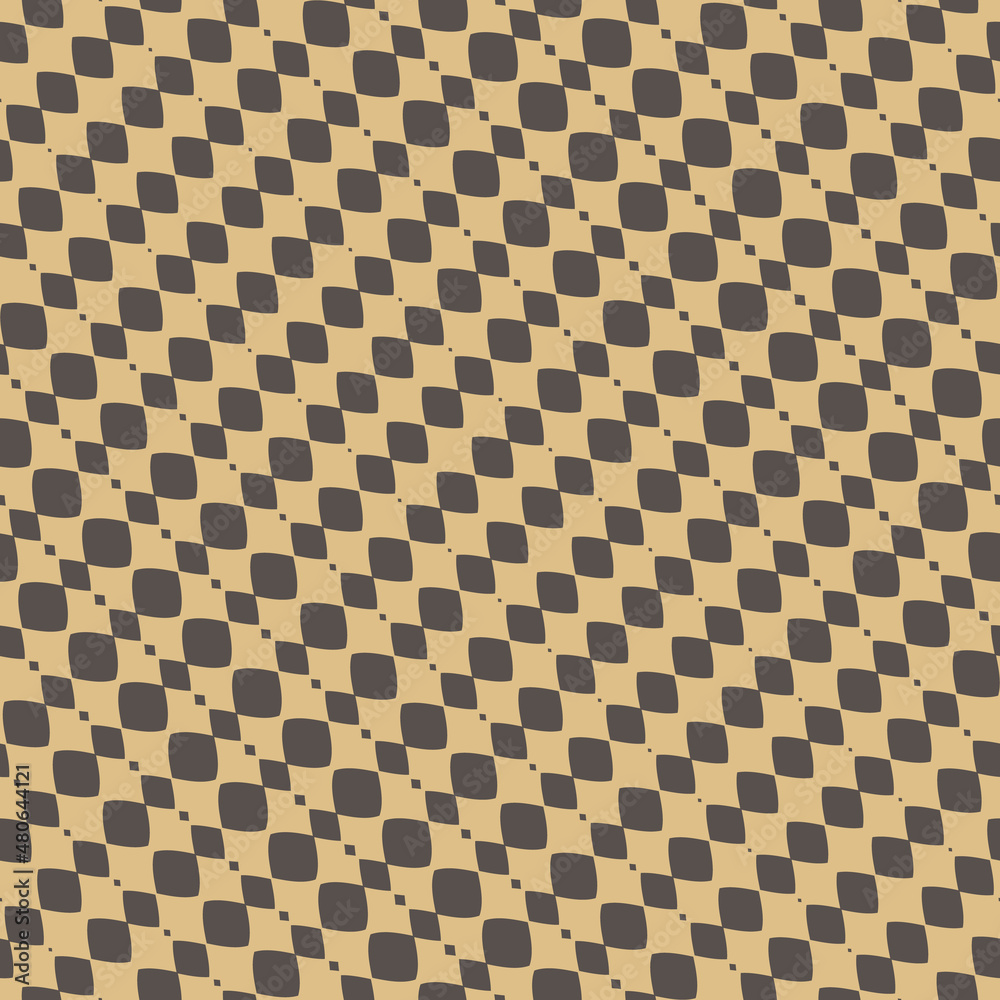 Vector tartan seamless pattern. Traditional plaid ornament in brown and yellow colors. Retro vintage textile texture. Stylish autumn background pattern with small diagonal rhombuses. Repeated design