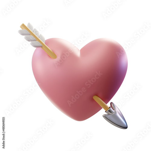 3d render illustration of heart arrowed with a wooden cupid's arrow (ID: 480644103)