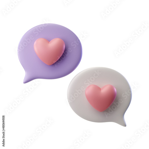 3d render illustration of love chat bubbles and hearts (ID: 480644108)