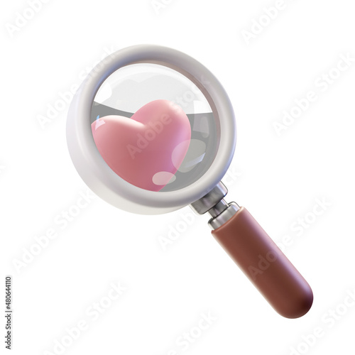 3d render illustration of magnifying glass focusing on a red heart (ID: 480644110)