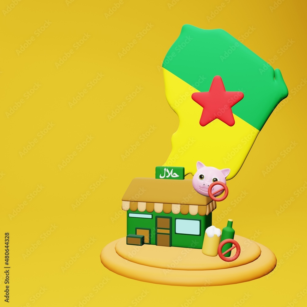 3d rendering of halal and haram food and beverage culinary tourism in French Guiana 3d rendering of halal and haram food and beverage culinary tourism in French Guiana