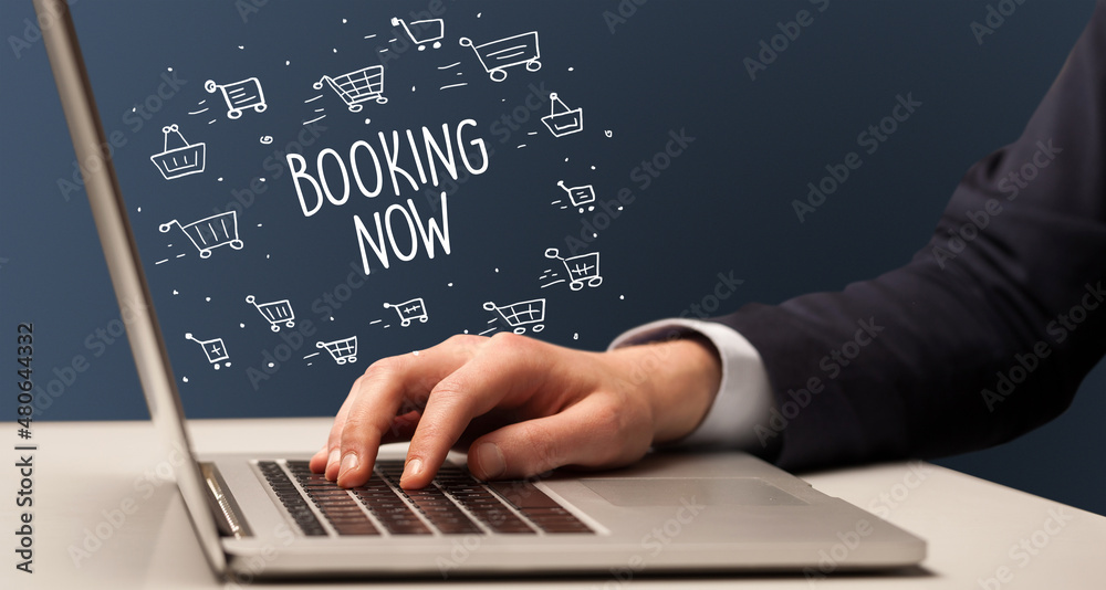 Businessman working on laptop, e-commerce concept