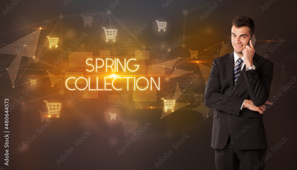 Businessman thinking about shopping concept Businessman thinking about shopping concept