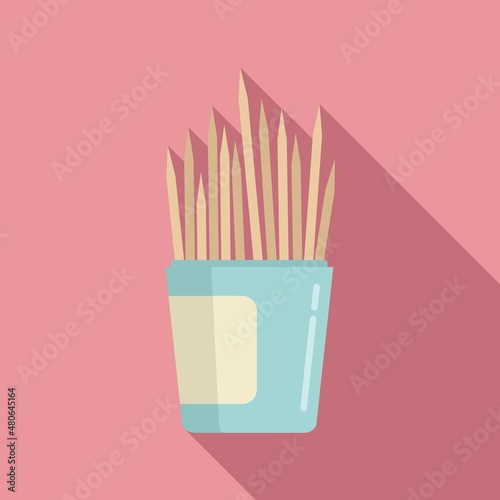 Thin toothpick icon flat vector. Tooth stick