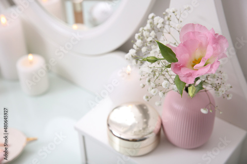 Wallpaper Mural Beautiful flowers in vase and decor on white dressing table Torontodigital.ca