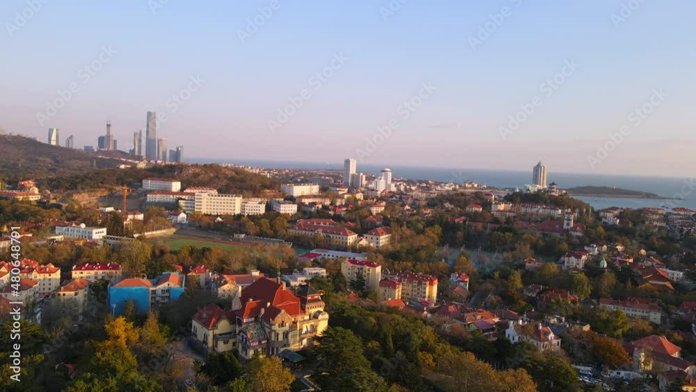 Aerial photography of Qingdao bay architectural landscape skyline Aerial photography of Qingdao bay architectural landscape skyline