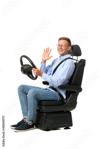 Man in car seat and with st...