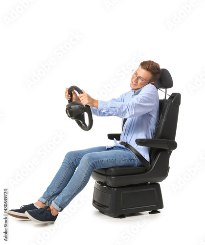 Man in car seat and with st...