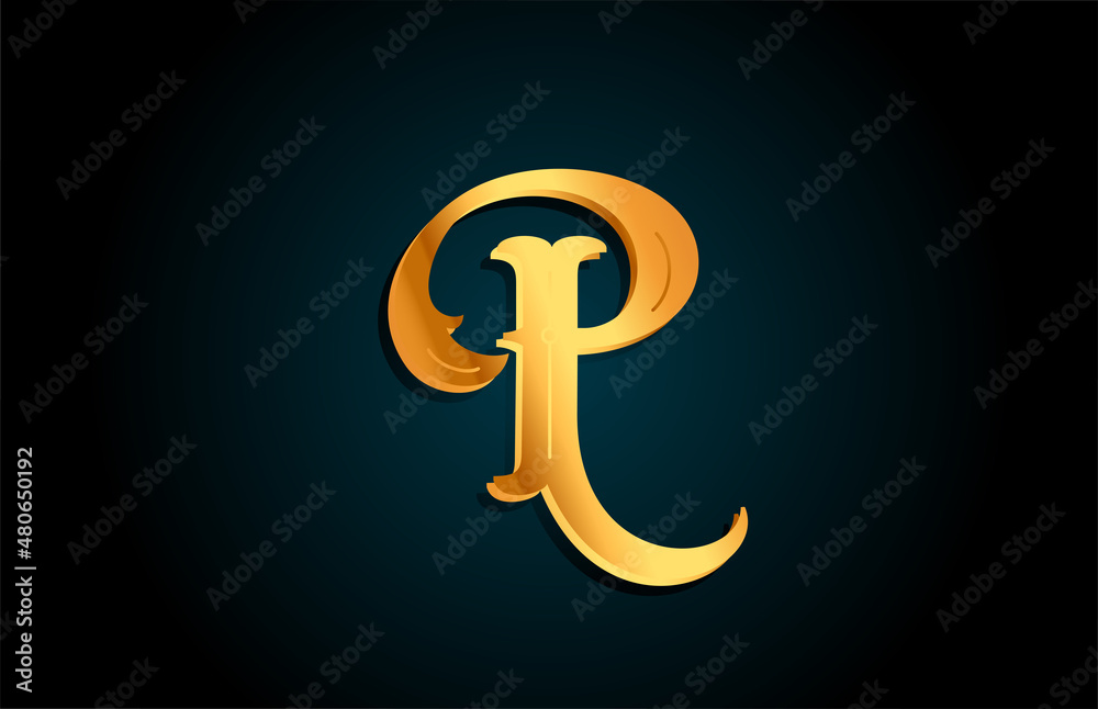 Golden P alphabet letter logo design icon. Creative template for business or company with yellow color Golden P alphabet letter logo design icon. Creative template for business or company with yellow color