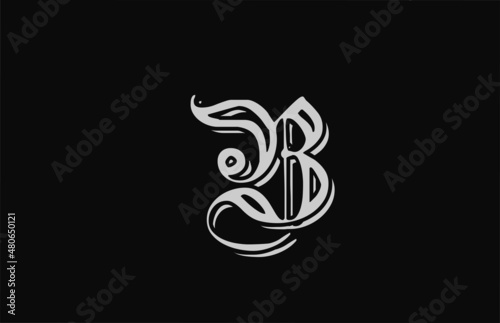 vintage white B alphabet letter logo design icon. Creative template for business or company with black backgound