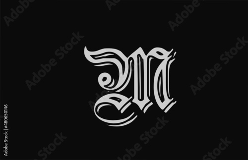 vintage white M alphabet letter logo design icon. Creative template for business or company with black backgound