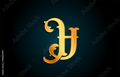 Golden H alphabet letter logo design icon. Creative template for business or company with yellow color