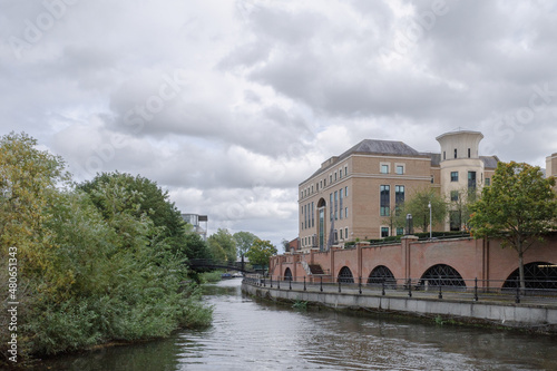 Houses by Kennet River in town centre of Reading, United Kingdom